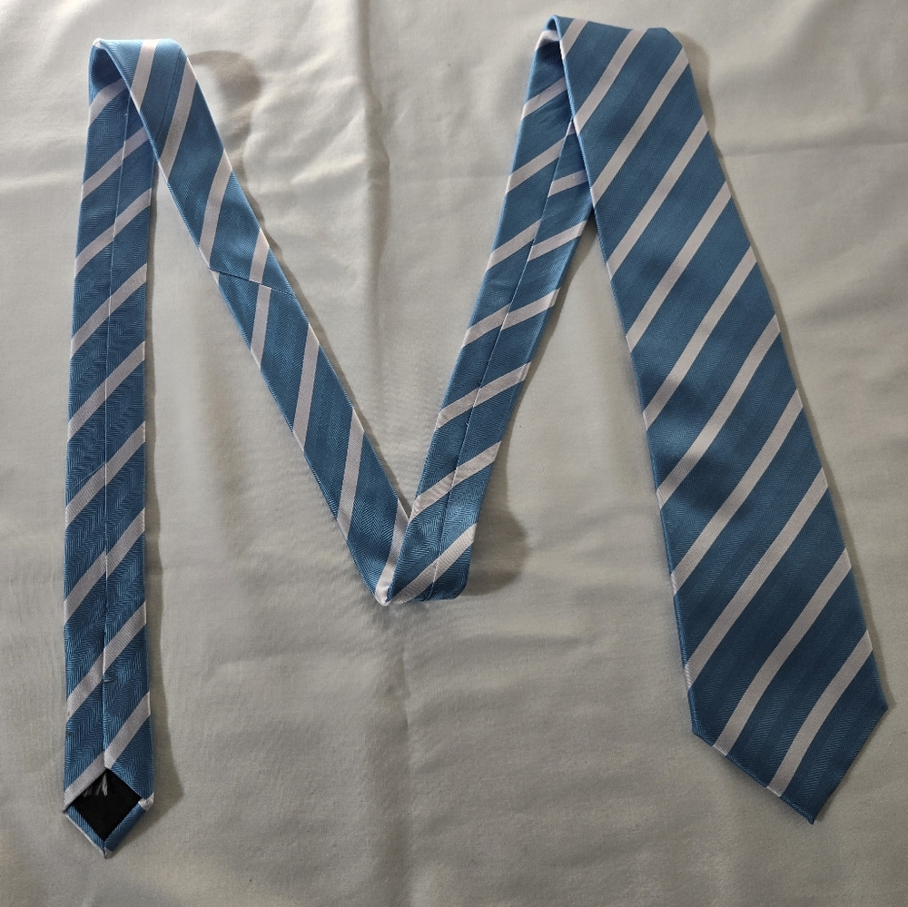 Blue and White Striped Men's Tie